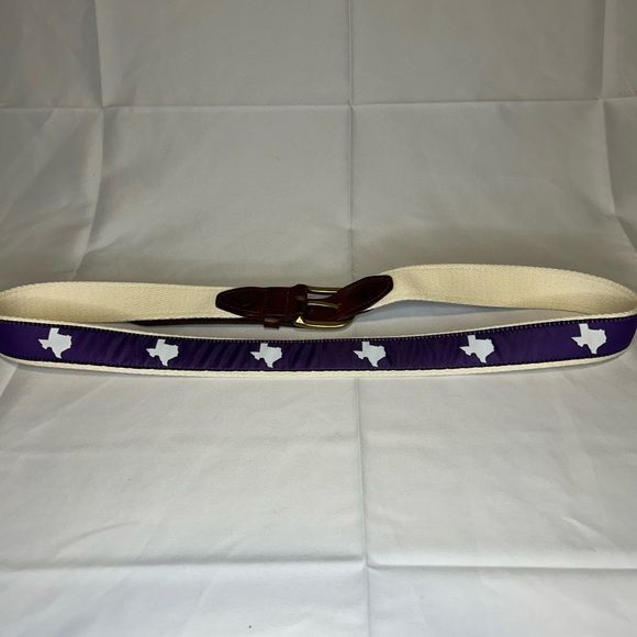 TX Fort Worth Gameday Leather Belt Purple with White Canvas State Traditions 46” - Picture 2 of 7